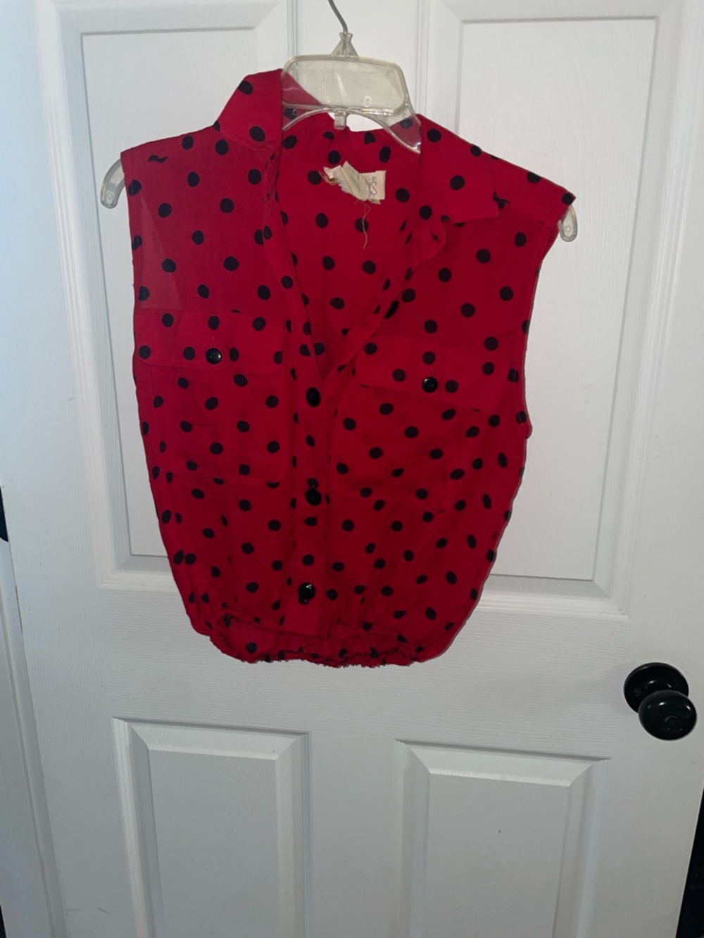 Red Polka Dot Sleeveless Button-Front Blouse